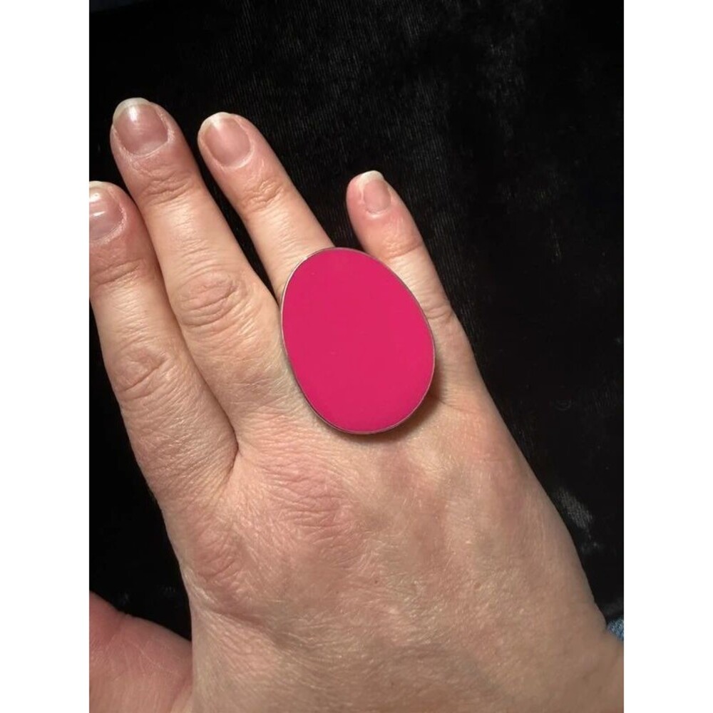 Hot Pink Enamel Oval Cocktail Ring Size 8